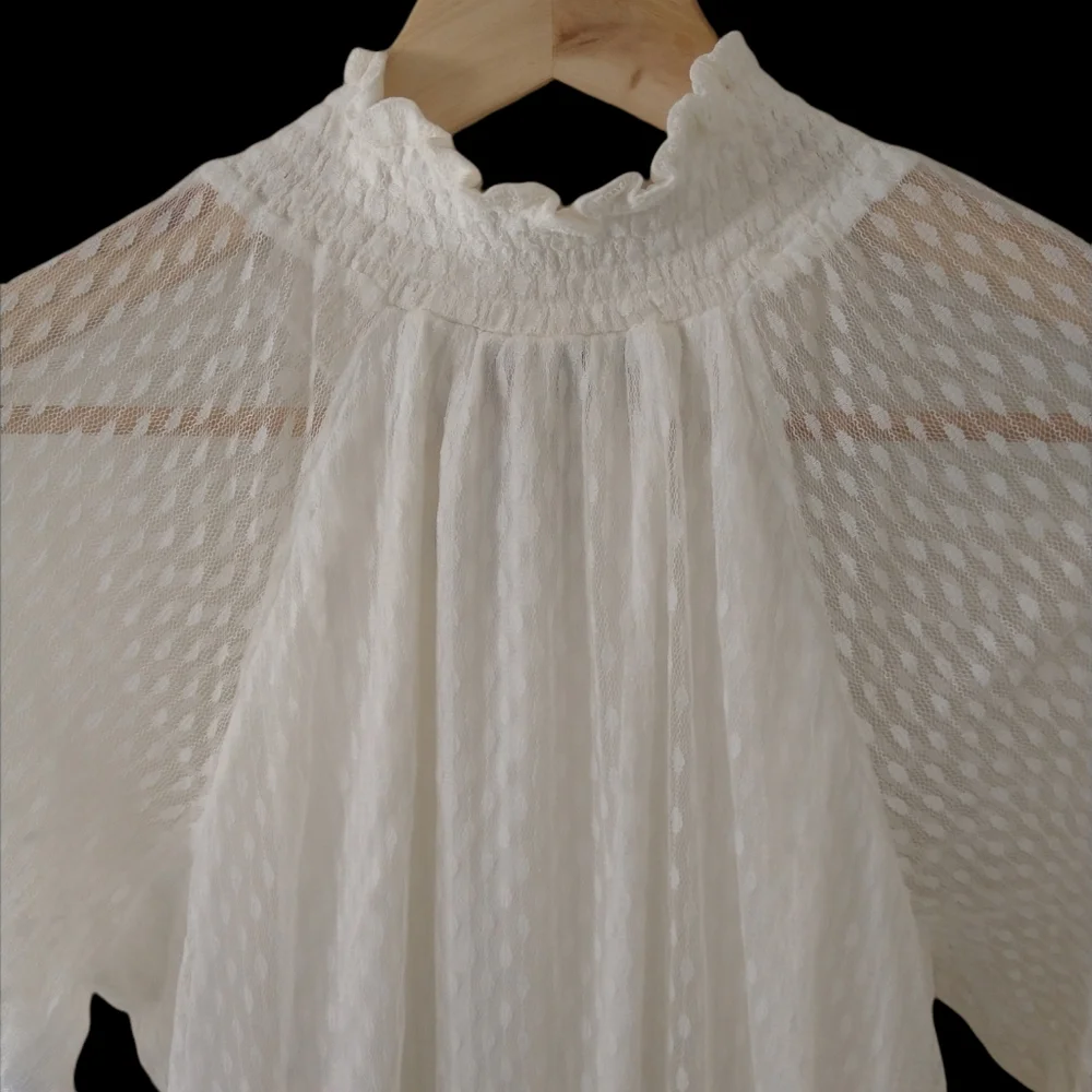NWT Nina Leonard Dress L Sheer Mock Neck Long Sleeve Dotted‎ Overlay In Ivory - Picture 4 of 10